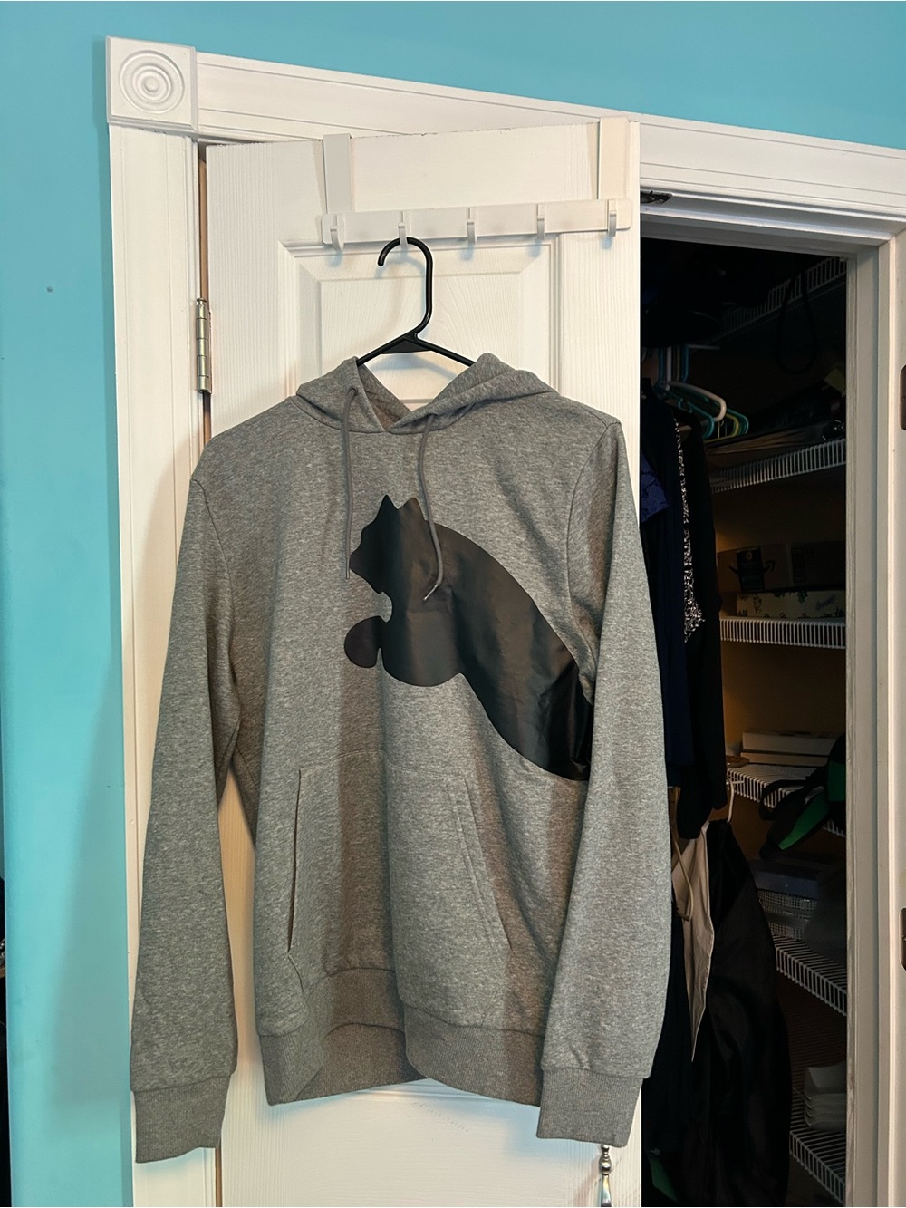 Puma Gray Hoodie with White Puma Logo Trim